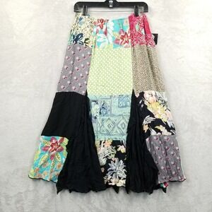 Zoe California Skirt Women L Colorful Patchwork Ruffle Midi Maxi Boho‎ Hippie